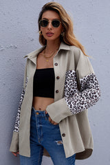 Lapel Patchwork Leopard Print Shirt