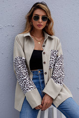 Lapel Patchwork Leopard Print Shirt