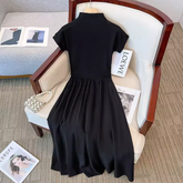 little black dress half turtleneck A-line skirt for women summer