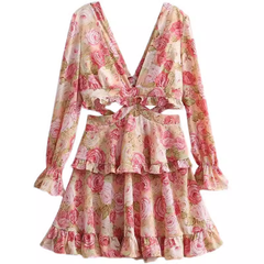 Sexy long sleeve floral skirt