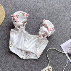 Summer holiday style lace-up back floral top