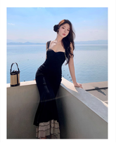 Black suspender backless mermaid dress