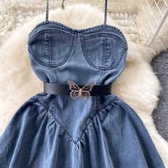 women's summer strappy denim dress