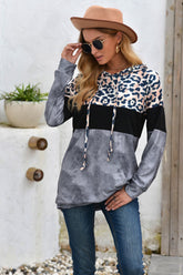 Leopard Patchwork Hooded Tops