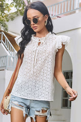 Hollow Tie Ruffle Sleeve Shirt