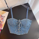 Strap design top sexy tube top denim top ,