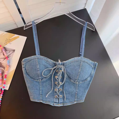 Strap design top sexy tube top denim top ,