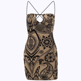 Women's summer printed hollow sexy suspender dress