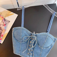 Strap design top sexy tube top denim top ,