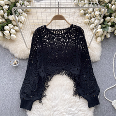 women's retro style hollow knitted shirt