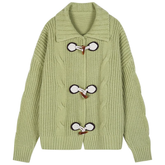 women's green lazy style sweater cardigan coat
