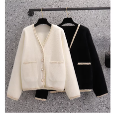 Women's Fashion White Sweater Fleece Knitted Jacket