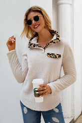 Leopard Button Plush Pullover