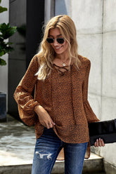 Lantern Long Sleeve Leopards Chiffon Top