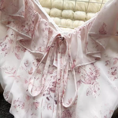 Pink Floral Fairy Dress Summer Chiffon V-neck Wrap Dress ,