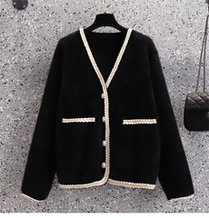 Women's Fashion White Sweater Fleece Knitted Jacket