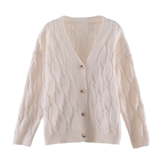 Twist sweater cardigan women's autumn and winter retro loose lazy knitted jacket