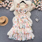 Women's suspender floral dress summer chiffon dress