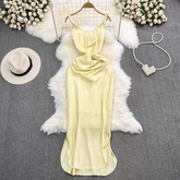 Mid-length acetate satin slit summer dress