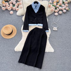 Women's fake two piece shirt jacket versatile skirt two piece set ,two piece dress
