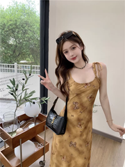 women's summer oil painting printed suspender dress