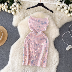 women's summer sequined glitter suspender dress