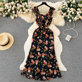 women's summer retro floral suspender dress