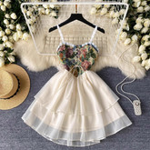 French retro style suspender dress for women summer rose embroidered straps