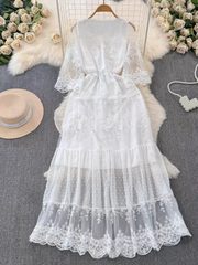 women's summer retro high-end lace dress