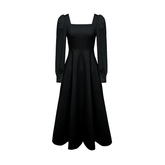 Long sleeve retro style square neckline dress