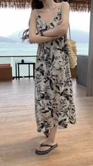 women's summer V-neck sleeveless floral suspender dress