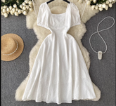 women's summer square collar puff sleeve dress,