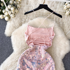 women's summer sequined glitter suspender dress