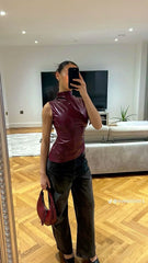 Damoni Faux Leather Sleeveless Top