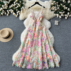 Women's summer palace style floral suspender dress
