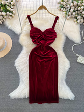 women's mid-length velvet suspender dress