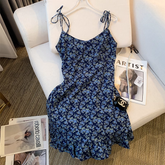 floral suspender A-line short dress