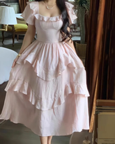 women's summer pink square neck dress