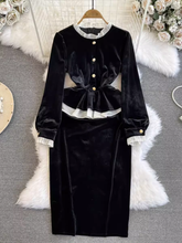 Women's fake two piece round neck velvet dress