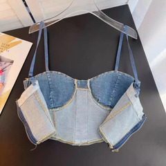 Strap design top sexy tube top denim top ,