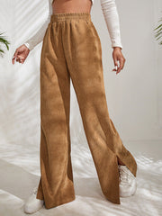 High waist corduroy slit hem trousers