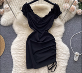 Drawstring Pleated Bodycon Dress ,