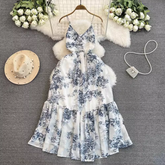 women's summer retro printed suspender dress