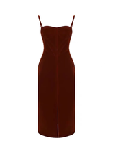 Retro high-end red velvet slit suspender dress