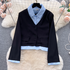 Women's fake two piece shirt jacket versatile skirt two piece set ,two piece dress