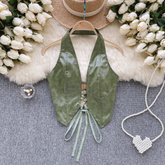 Halter Neck Camisole Women's Summer PU Lace-up Design Top