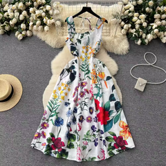 women's summer printed square neck dress