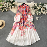 Women's V-neck long printed dress