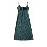 Vintage Floral Drawstring Mid-Length Slip Dress