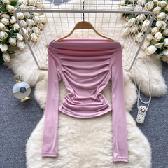 One-shoulder slim-fitting pleated stretch top